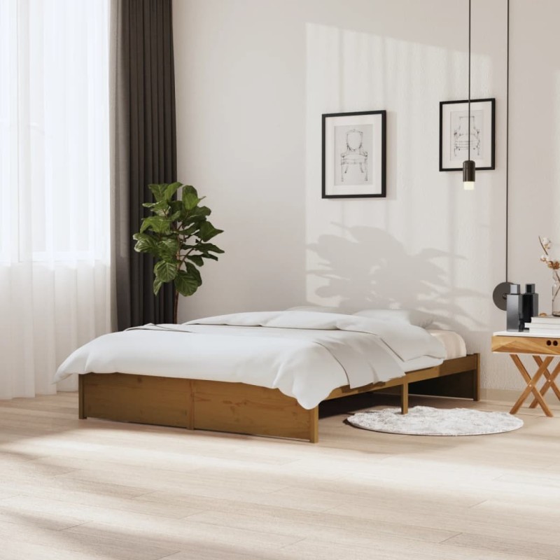 Cadre de lit sans matelas marron miel bois massif 150x200 cm 