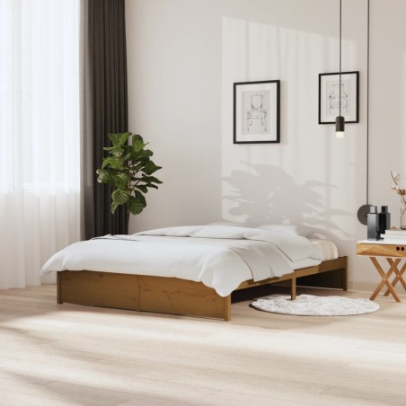 Cadre de lit sans matelas marron miel bois massif 150x200 cm 