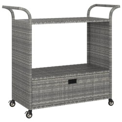 Chariot de bar avec tiroir Gris 100x45x97 cm Résine tressée 