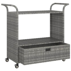 Chariot de bar avec tiroir Gris 100x45x97 cm Résine tressée 