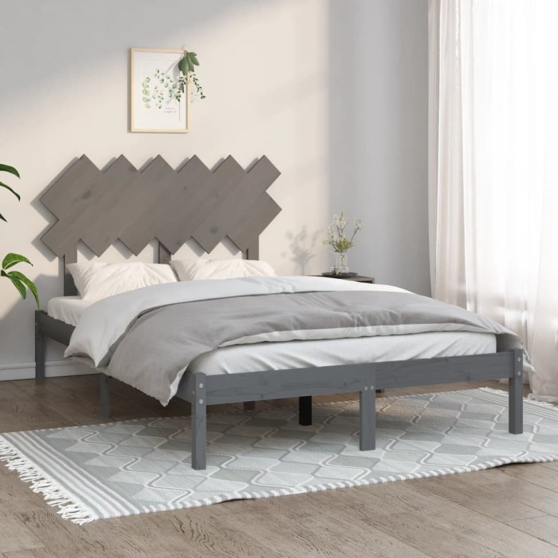 Cadre de lit sans matelas gris 135x190 cm bois massif 