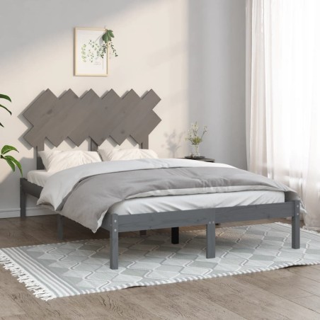 Cadre de lit sans matelas gris 135x190 cm bois massif 