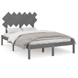 Cadre de lit sans matelas gris 135x190 cm bois massif 