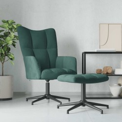 Chaise de relaxation avec tabouret Vert foncé Velours 