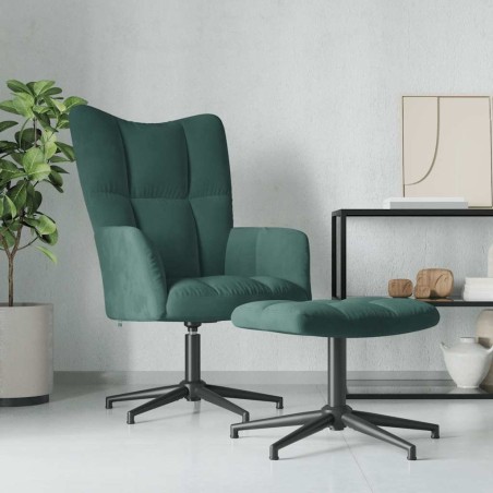Chaise de relaxation avec tabouret Vert foncé Velours 
