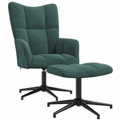 Chaise de relaxation avec tabouret Vert foncé Velours 
