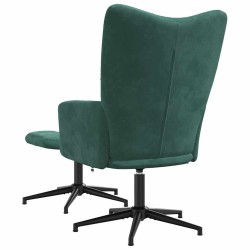 Chaise de relaxation avec tabouret Vert foncé Velours 