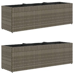 Jardinières avec 3 pots 2 pcs gris 105x30x32 cm résine tressée 