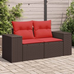 Canapé de jardin avec coussins 2 places en résine tressée marron 