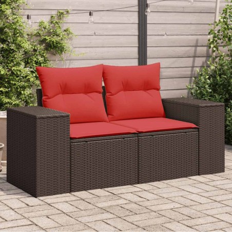 Canapé de jardin avec coussins 2 places en résine tressée marron 