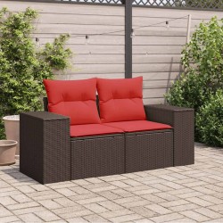 Canapé de jardin avec coussins 2 places en résine tressée marron 