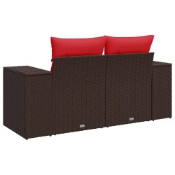 Canapé de jardin avec coussins 2 places en résine tressée marron 