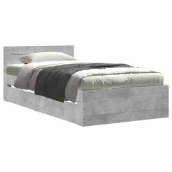 Cadre de lit avec tête de lit sans matelas gris béton 90x190 cm 