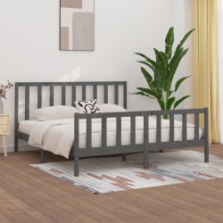 Cadre de lit sans matelas gris 180x200 cm bois massif 