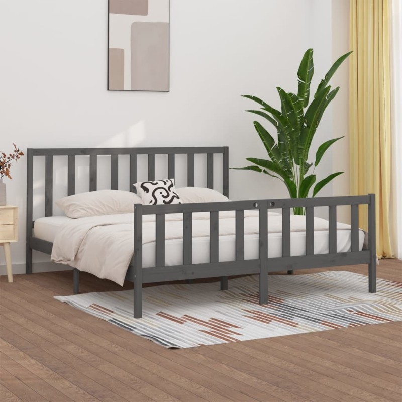 Cadre de lit sans matelas gris 180x200 cm bois massif 