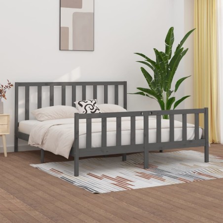 Cadre de lit sans matelas gris 180x200 cm bois massif 