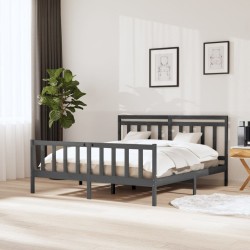 Cadre de lit sans matelas gris bois massif 