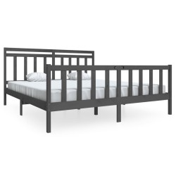 Cadre de lit sans matelas gris bois massif 