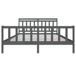Cadre de lit sans matelas gris bois massif 