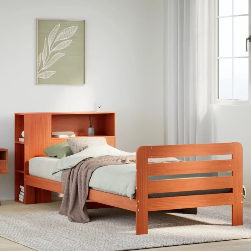 Cadre de lit sans matelas cire marron 90x200 cm bois pin massif 