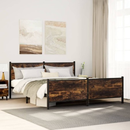 Cadre de lit en métal sans matelas chêne fumé 183x213 cm 