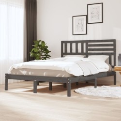 Cadre de lit sans matelas gris 135x190 cm bois de pin massif 