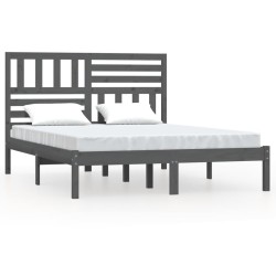 Cadre de lit sans matelas gris 135x190 cm bois de pin massif 