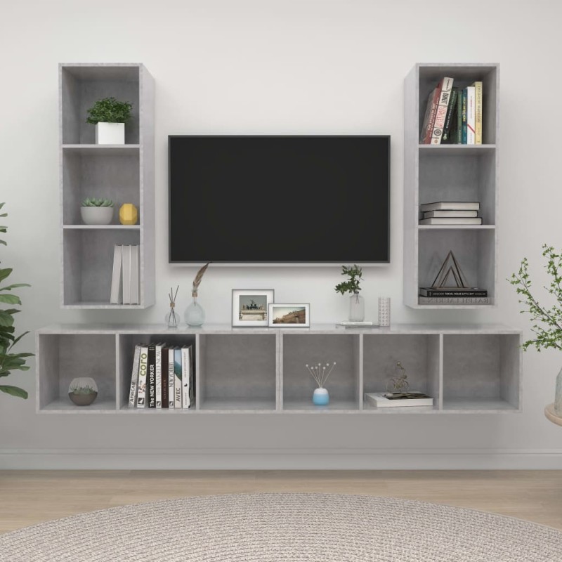 Meubles TV muraux 4 pcs Gris béton Bois d'ingénierie Meubles TV muraux 4 pcs Gris béton Bois d'ingénierie