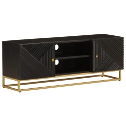 Meuble TV noir 110x30x40 cm bois massif de manguier et fer 