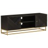 Meuble TV noir 110x30x40 cm bois massif de manguier et fer 