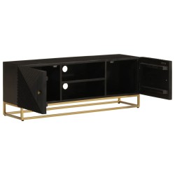 Meuble TV noir 110x30x40 cm bois massif de manguier et fer 