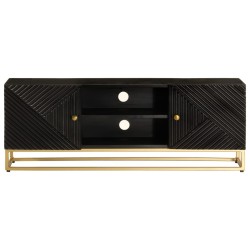 Meuble TV noir 110x30x40 cm bois massif de manguier et fer 