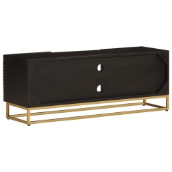 Meuble TV noir 110x30x40 cm bois massif de manguier et fer 