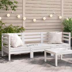 Canapé de jardin 3 places blanc bois de pin massif 