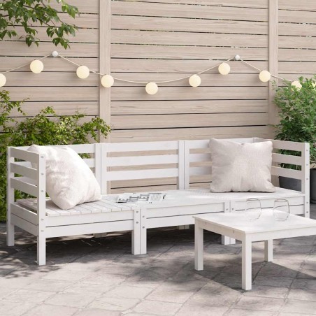 Canapé de jardin 3 places blanc bois de pin massif 