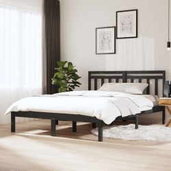 Cadre de lit sans matelas gris bois massif 