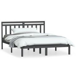 Cadre de lit sans matelas gris bois massif 