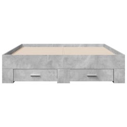 Cadre de lit avec tiroirs sans matelas gris béton 135x190 cm 