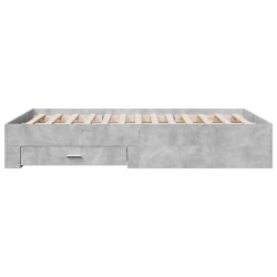 Cadre de lit avec tiroirs sans matelas gris béton 135x190 cm 