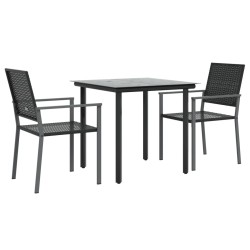 Ensemble à manger de jardin 3 pcs résine tressée acier 