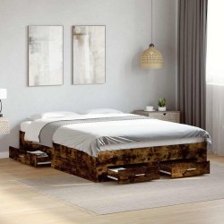 Cadre de lit avec tiroirs sans matelas chêne fumé 135x190 cm 