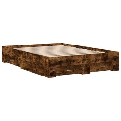 Cadre de lit avec tiroirs sans matelas chêne fumé 135x190 cm 