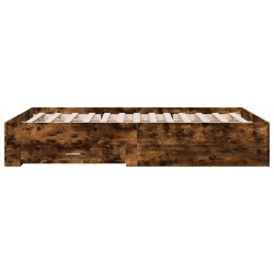 Cadre de lit avec tiroirs sans matelas chêne fumé 135x190 cm 