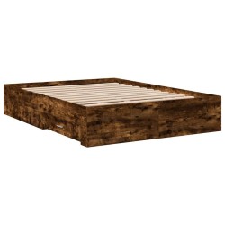 Cadre de lit avec tiroirs sans matelas chêne fumé 135x190 cm 
