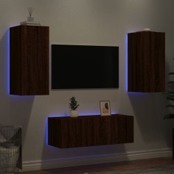 Unités murales TV avec LED 4 pcs chêne marron bois d'ingénierie 