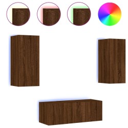 Unités murales TV avec LED 4 pcs chêne marron bois d'ingénierie 