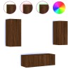 Unités murales TV avec LED 4 pcs chêne marron bois d'ingénierie 