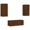 Unités murales TV avec LED 4 pcs chêne marron bois d'ingénierie 