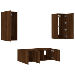 Unités murales TV avec LED 4 pcs chêne marron bois d'ingénierie 