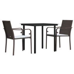 Ensemble à manger de jardin 3 pcs coussins résine tressée acier 